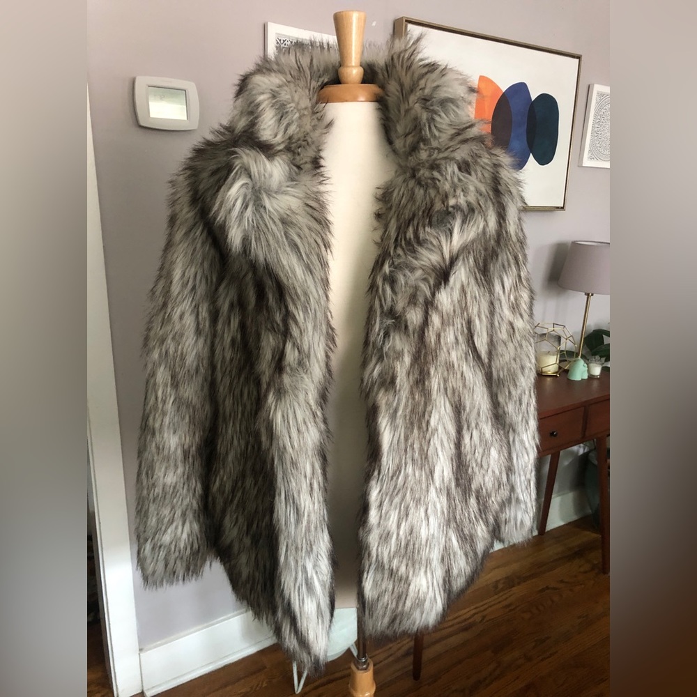 Betsey Johnson Grey Faux Fur Coat